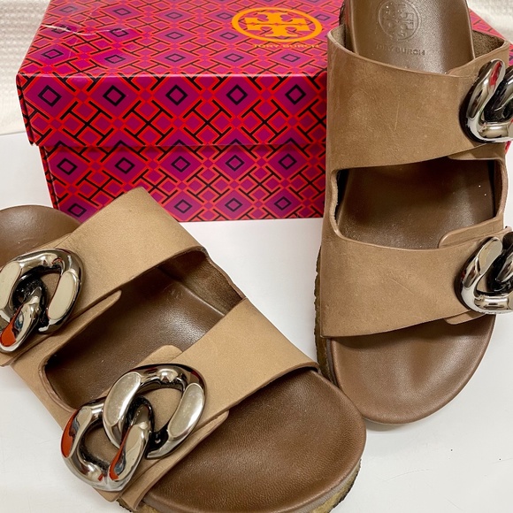 tory burch Shoes - Tory Burch Brown birkenstock design sandal slides size 6.5